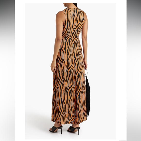 DIANE VON FURSTENBERG Orange and Black Zebra Print Crepe Maxi Dress - Picture 3 of 10